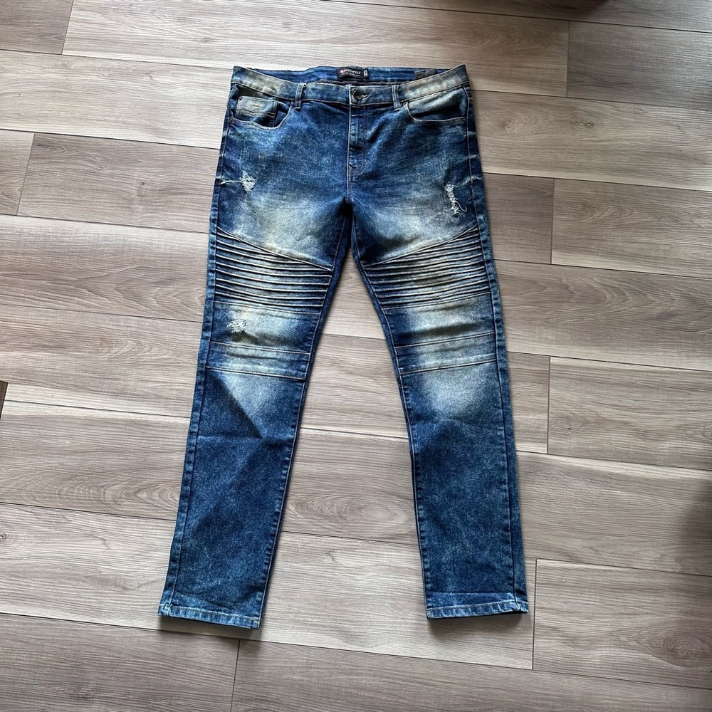 South Pole Slim Biker Denim Jeans In Medium Indigo Wash